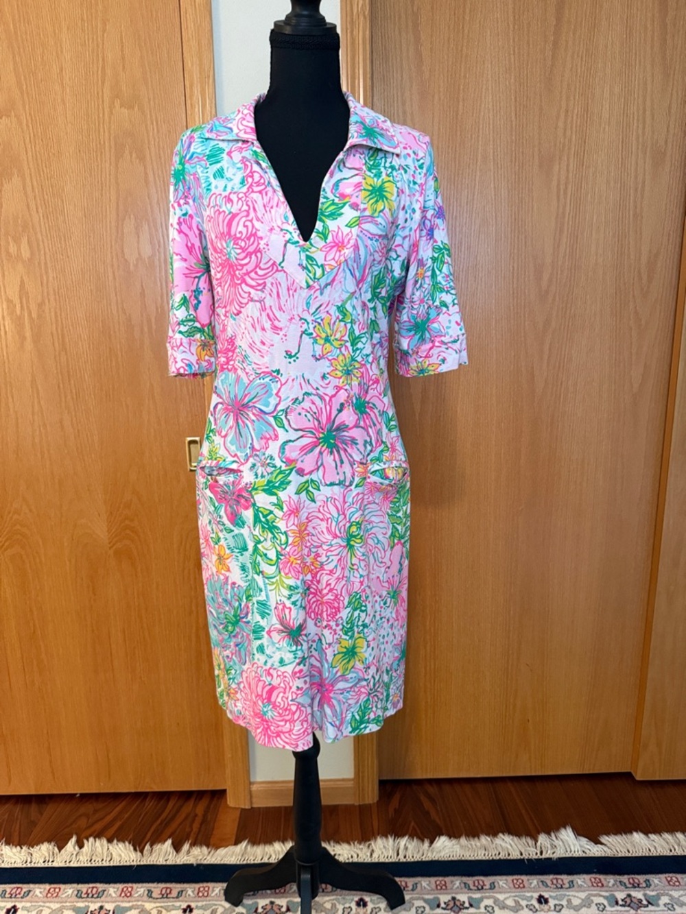 Lilly Pulitzer Pink Green Floral Polo Shift Dress